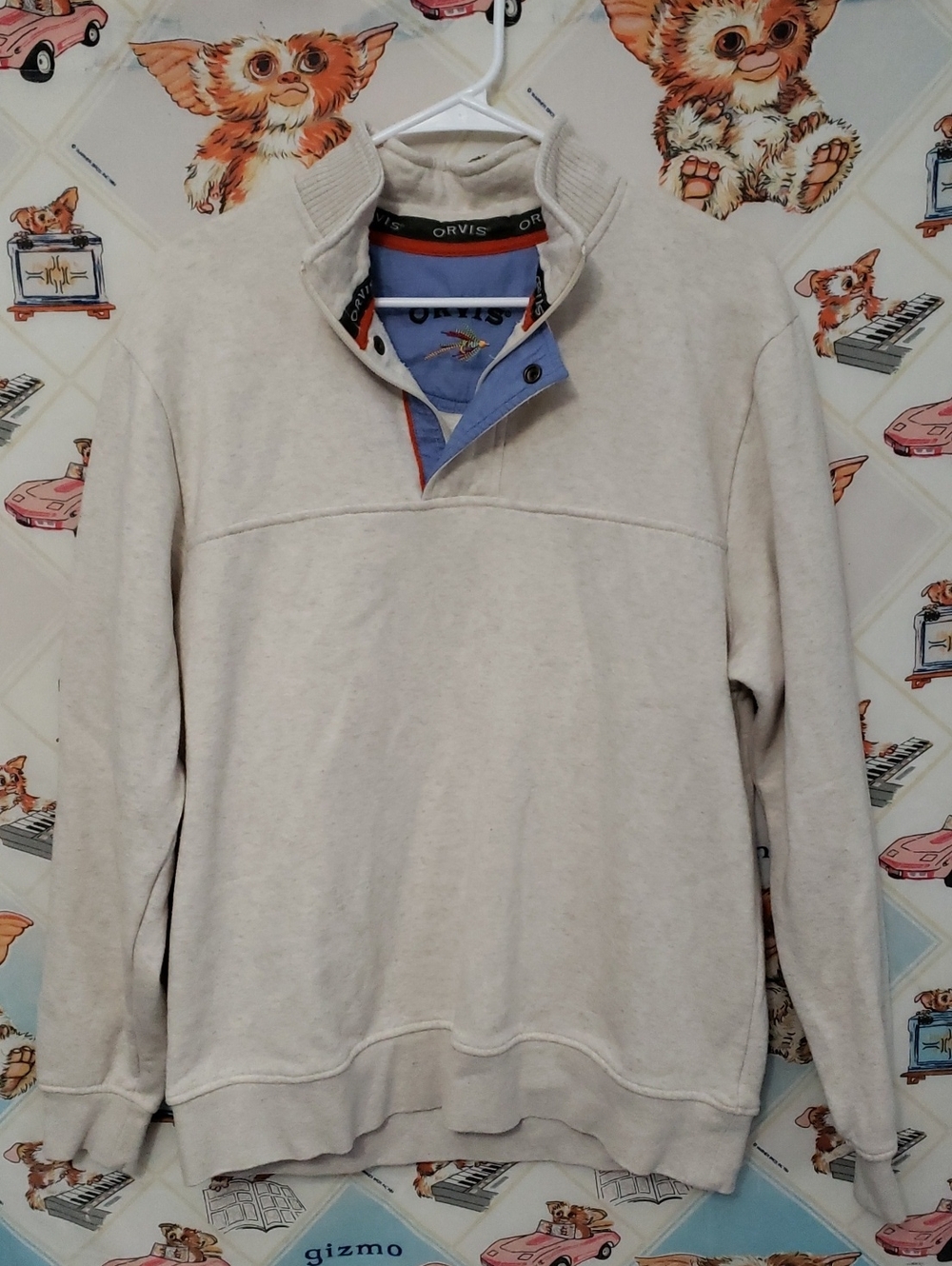 Orvis Light Cream Quarter-Zip Pullover with Blue Trim Size Medium